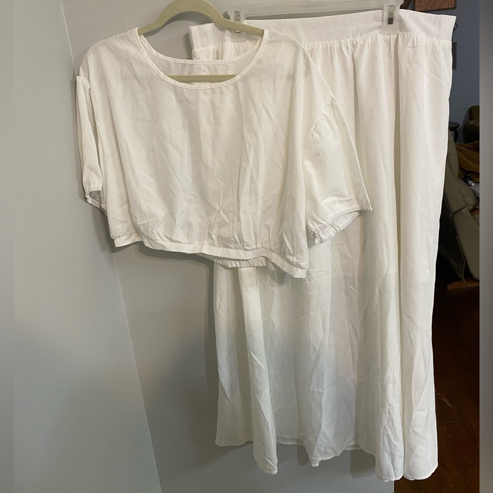 SHEIN CURVE Two Piece White Shirt and Skirt Set! Size 3XL